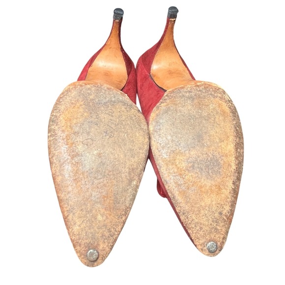 Martina Wine Red Pumps Women's 7S Slim‎ Narrow Classic Leather Heels Vintage - Picture 9 of 15